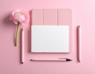 Pink still life with flower and card