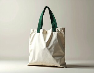 Beige tote bag with green straps