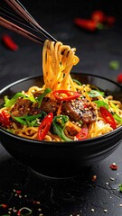 Bowl of noodles with chopsticks
