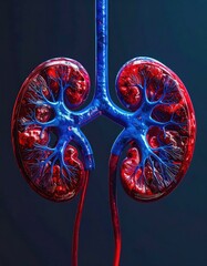 Human kidneys illustration, blue/red