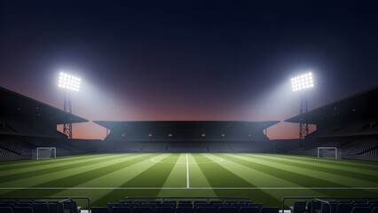 Football Stadium Field at Night with Bright Lights