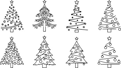 Evergreen Pine Tree Silhouette Collection Isolated on White Background
