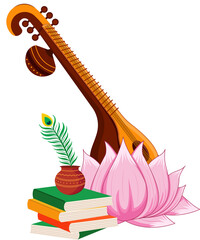 saraswati puja, illustration of goddess of wisdom saraswati for vasant panchami vector illustration