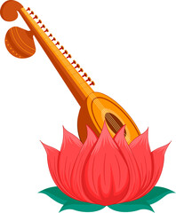 goddess of wisdom saraswati for vasant panchami  with Veena on Pink Lotus 
