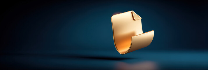 Golden digital document icon floating on dark blue background with soft lighting