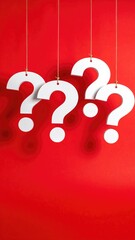 Suspended white question marks on red