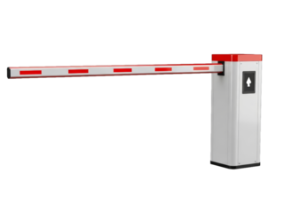 Retractable Barrier Stands Ready to Control Access at a Busy Parking Lot Entrance During Late Afternoon Hours, Ensuring Smooth Traffic Flow and Security
