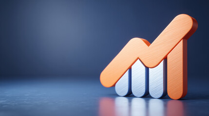 Digital document showing rising graph icon reflective surface with blue background and warm