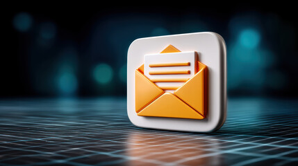 Digital document envelope icon glossy tech surface conveying message notification and modern