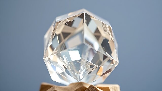 condoning. A naturally formed icosahedral crystal mineral, refracting geometric light in soft natural lighting against a clean background. STEM education sheets.