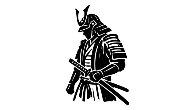 cool samurai black and white shape vector illustration on white background