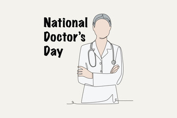 Colored National doctor's day concept one-line drawing