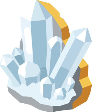 A geological deposite icon in flat art style featuring quartz crystals