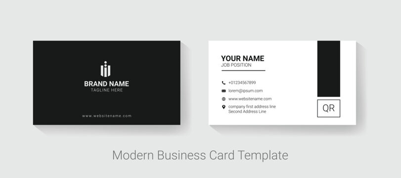 Modern Minimalist Business Card Template Professional Corporate Black and White Geometric Design with QR Code