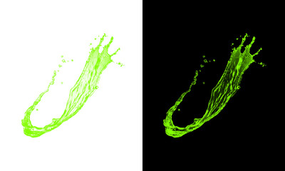 Vibrant neon green liquid splash frozen in motion against transparent and black backgrounds for graphic design projects
