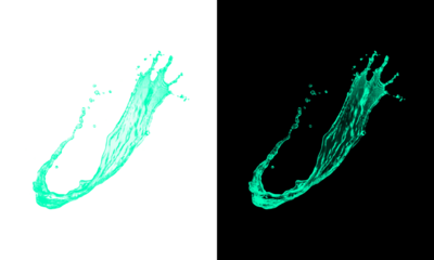 Abstract isolated water splash mint green liquid element dynamics motion design graphic resource transparent black background template