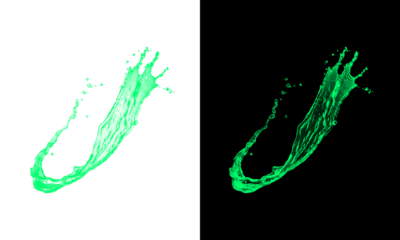 Abstract isolated water splash green color liquid element dynamics motion design graphic resource transparent black background template