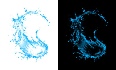 Abstract splashing liquid water in curve shape isolated on transparent background for graphic...