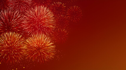 A vibrant display of red and orange fireworks exploding in the night sky Chinese New Year 2026