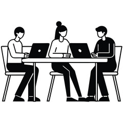 Silhouettes of business people working together at desks with computers in an office environment