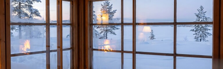 Obraz premium Cozy Winter View from a Frosted Window