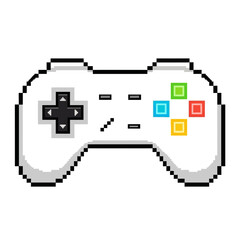 Pixel art video game controller with colorful buttons and joystick © PixelRetsu