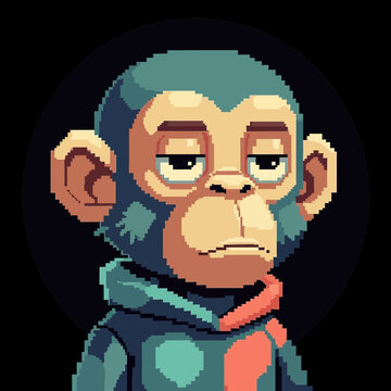 Pixel art monkey with a hoodie looking sad or bored