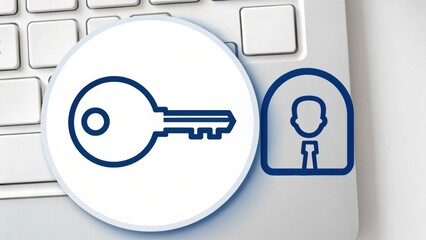 Online Application & Digital Access Digital illustration of a key and a lock symbol on a keyboard, representing security and access control.