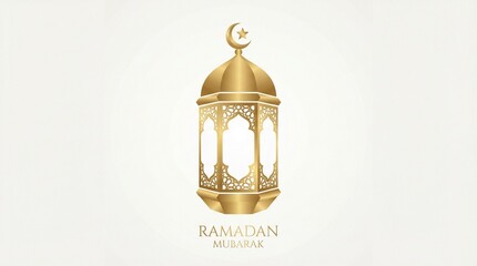 Elegant golden Ramadan lantern with crescent moon and star illustration