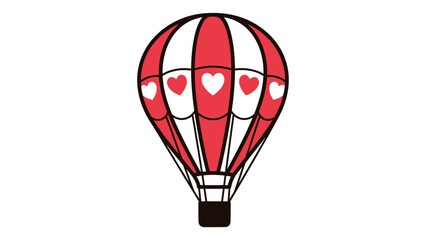 Whimsical hot air balloon with heart details floats against a clean white background.
