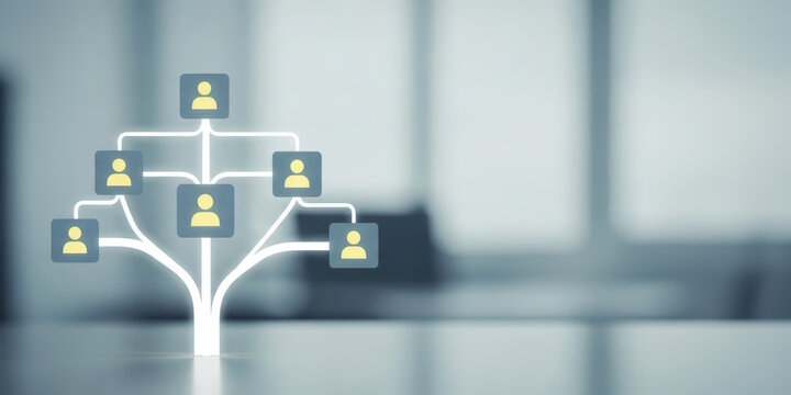 Team teamwork concept work business businessman workflow flow management information structure corporate organisation hierarchy company tree icon glowing over office table background