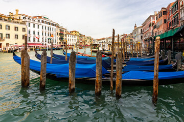 Naklejka premium Venice medieval architecture and gondolas on Grand canal, Italy