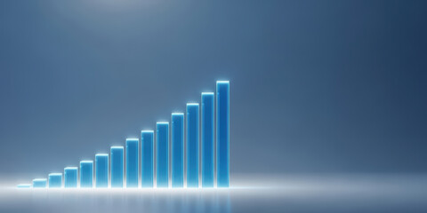 Growth grow business online graph success financial investment management payment profit arrow market trend three dimensional bar increase concept, glowing blue column chart foggy studio background