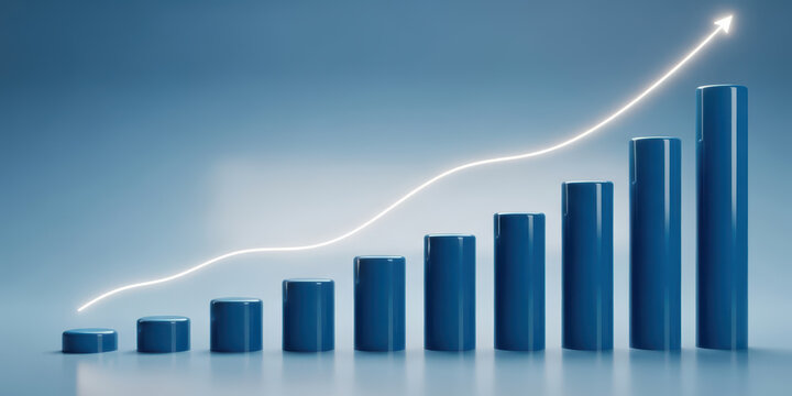 Growth grow business online graph success financial investment management payment profit arrow market trend three dimensional bar chart with glowing line symbolizing long term revenue increase - Powered by Adobe