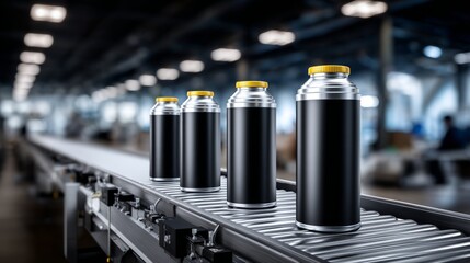 Here, modern machinery transfers shiny aluminum cans along a conveyor belt in a dynamic manufacturing environment