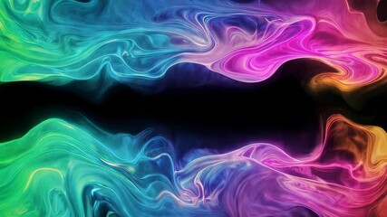 Swirling luminous waves of aqua, purple, and orange embrace a dark void