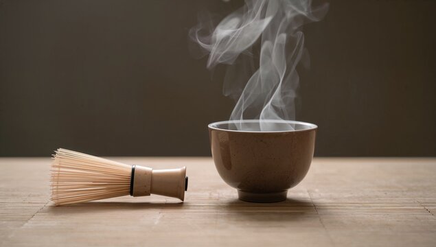 Traditional Japanese Matcha Tea Ceremony Setup on Tatami Mat