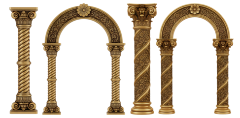 Golden Archway with Floral Embellishments and Classic Fluted Pillars Representing Elegant Architectural Mastery and Timeless Luxury Design.