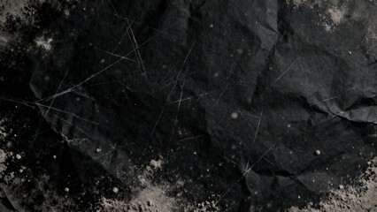 Grunge texture overlay with scratches dust and noise on black paper background, distressed surface for design, posters, photography, typography, vintage style, dramatic mood, creative projects, print,