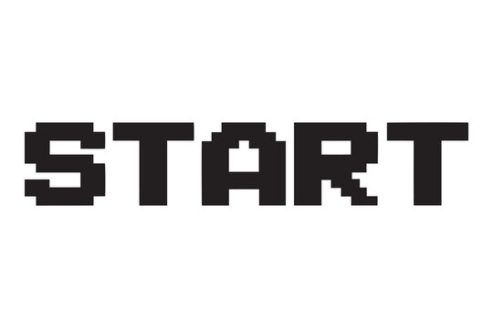 Pixelated start text in black color isolated on white background