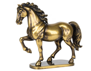 Brushed brass horse zodiac figurine with warm tone, isolate on white background.