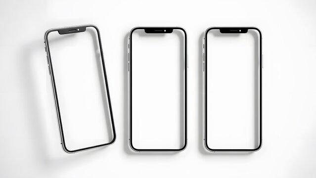 Mockup smart phone, Three smartphone screen protectors on a white background