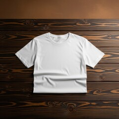 Minimalist white t-shirt on rustic wooden background
