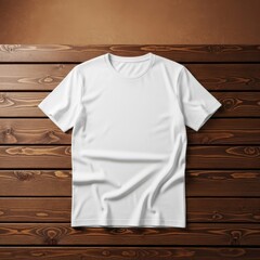 Minimalist white t-shirt on rustic wooden background