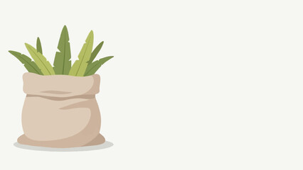 Obraz premium An illustration of vibrant green leafy plants in a rustic burlap sack on a plain white background