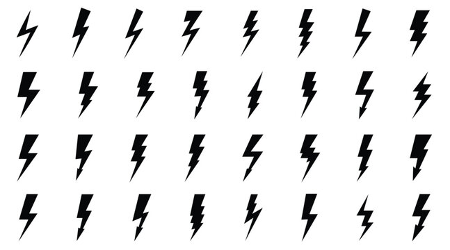 Collection of black lightning bolt icons