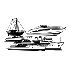 Fototapeta premium Minimal silhouette set of sea ships and boats vector illustration isolated on white