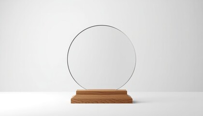 A sleek glass trophy on a wooden base against a clean white background