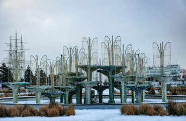 Christmas decorated fountains on Kosciuszko Square in Gdynia, South Pear	