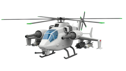 Futuristic Attack Helicopter with Guns and Missiles